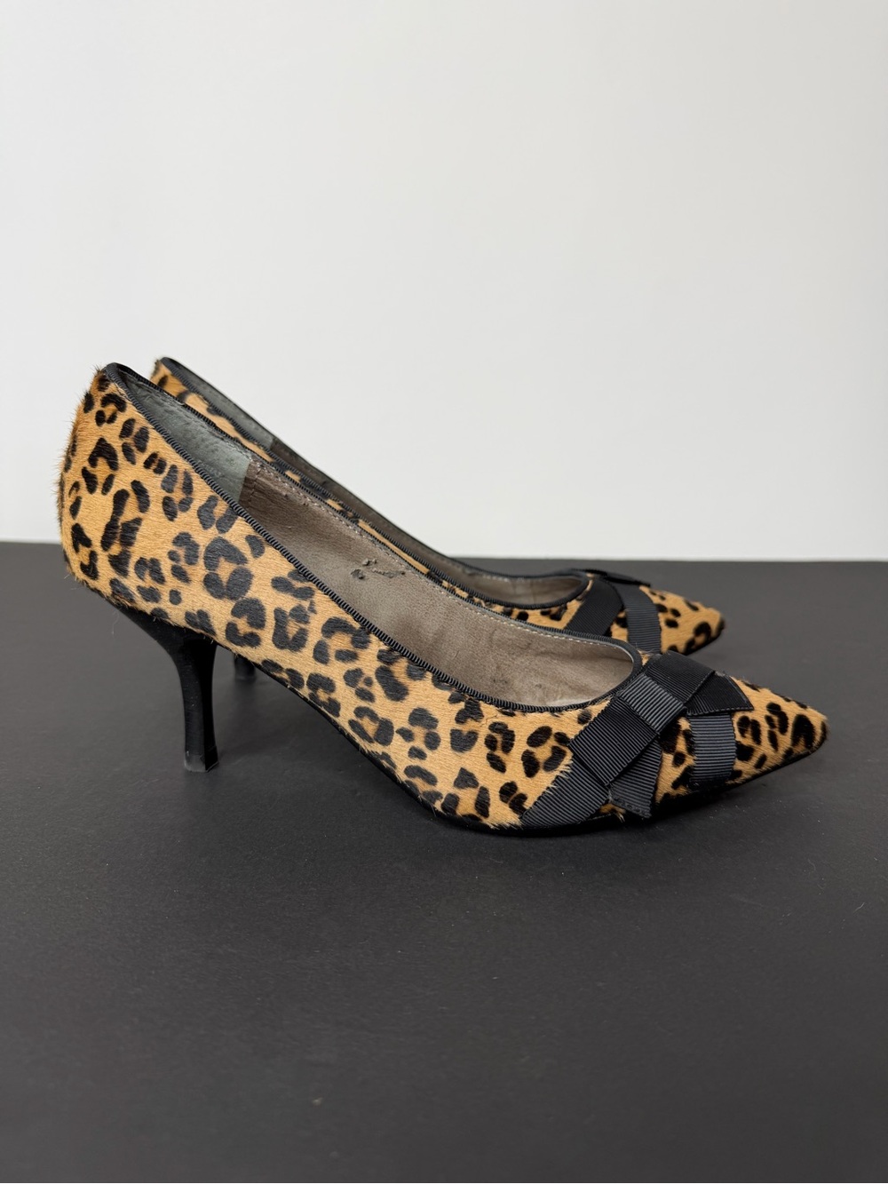 levity Leopard Print Pointed Pumps with Black Bow